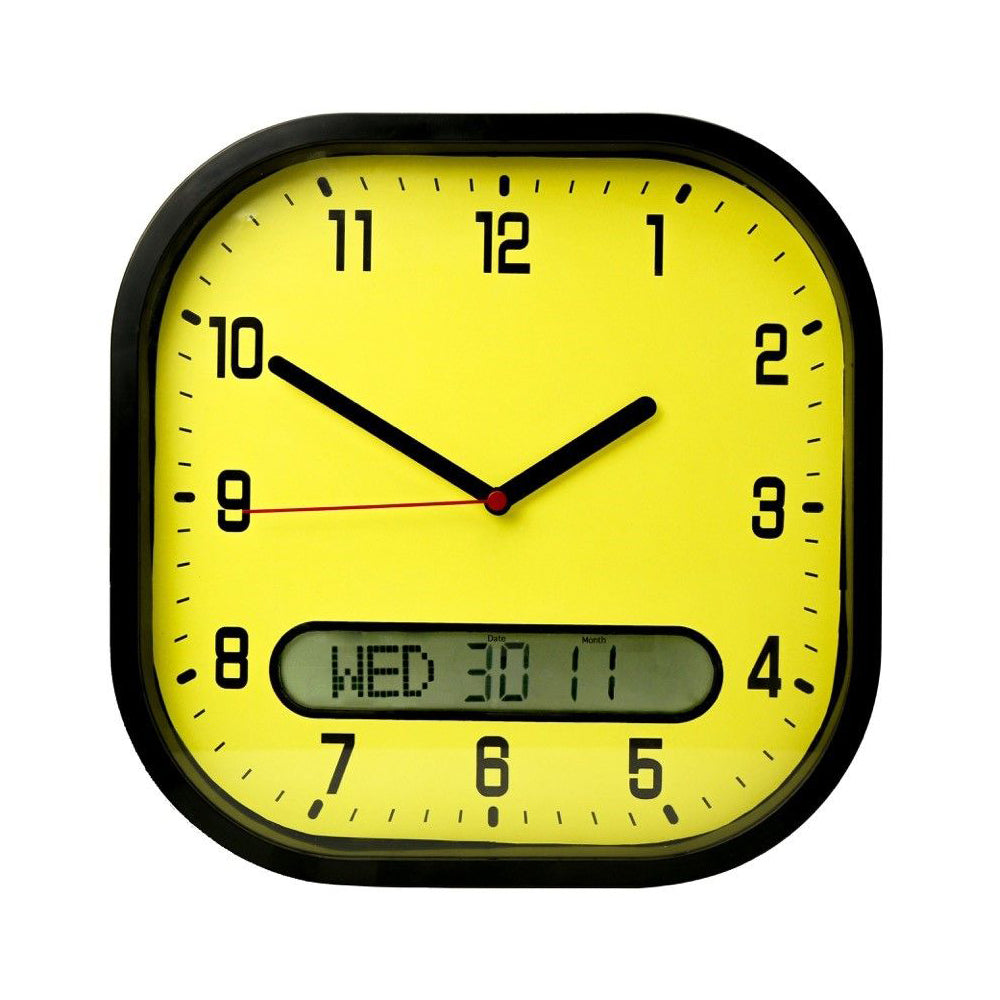 High Contrast Day-Date Wall Clock - Yellow